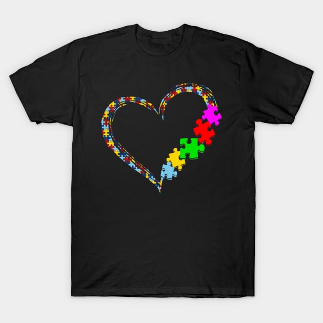 Puzzle Piece Autism Heart T-Shirt by Komlin